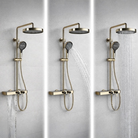 BATERIA PRYSZNICOWA ŁAZIENKOWA Z DESZCZOWNICĄ NATRYSKOWA ANDREA-GL-BR ZŁOTA SZCZOTKOWANA