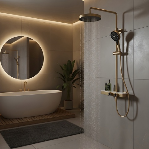 BATERIA PRYSZNICOWA ŁAZIENKOWA Z DESZCZOWNICĄ NATRYSKOWA ANDREA-GL-BR ZŁOTA SZCZOTKOWANA