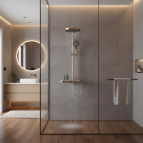 BATERIA PRYSZNICOWA ŁAZIENKOWA Z DESZCZOWNICĄ NATRYSKOWA ANDREA-GL-BR ZŁOTA SZCZOTKOWANA