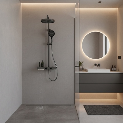 BATERIA PRYSZNICOWA ŁAZIENKOWA Z DESZCZOWNICĄ NATRYSKOWA ANDREA-GR SZARA