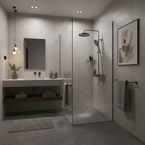 BATERIA PRYSZNICOWA ŁAZIENKOWA Z DESZCZOWNICĄ NATRYSKOWA ANDREA-GR SZARA