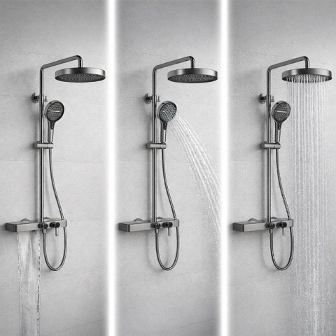 BATERIA PRYSZNICOWA ŁAZIENKOWA Z DESZCZOWNICĄ NATRYSKOWA ANDREA-GR SZARA