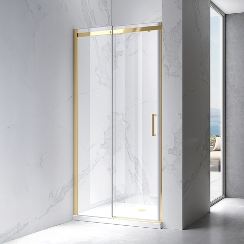 DRZWI PRYSZNICOWE PRZESUWNE DO WNĘKI ZES-KZ09D-GL-BR-130 ZŁOTE SZCZOTKOWANE 125-130 CM 8 MM