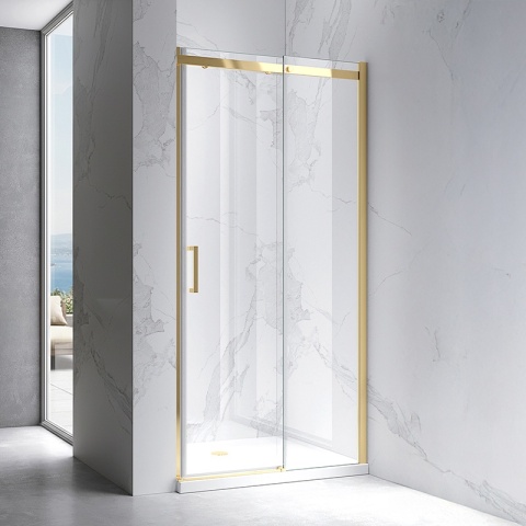 DRZWI PRYSZNICOWE PRZESUWNE DO WNĘKI ZES-KZ09D-GL-BR-130 ZŁOTE SZCZOTKOWANE 125-130 CM 8 MM