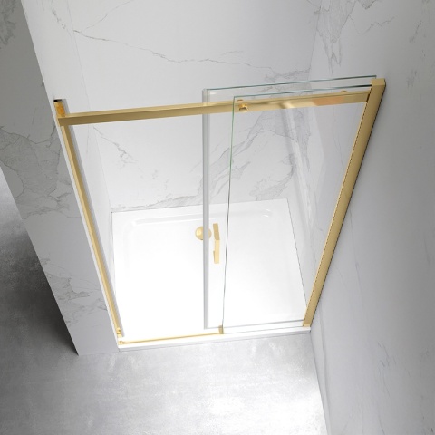 DRZWI PRYSZNICOWE PRZESUWNE DO WNĘKI ZES-KZ09D-GL-BR-130 ZŁOTE SZCZOTKOWANE 125-130 CM 8 MM