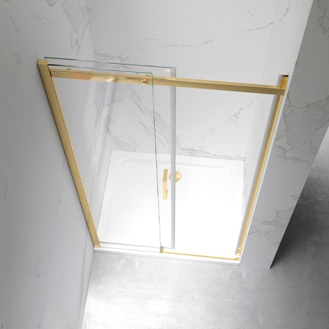 DRZWI PRYSZNICOWE PRZESUWNE DO WNĘKI ZES-KZ09E-GL-BR-140 ZŁOTE SZCZOTKOWANE 135-140 CM 8 MM