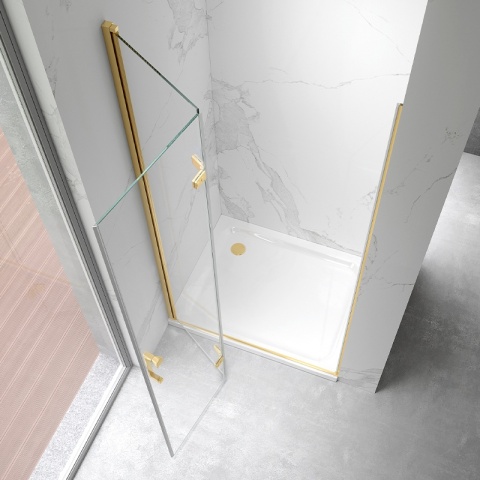 DRZWI PRYSZNICOWE UCHYLNE DO WNĘKI ZES-KZ21B-GL-BR-80 ZŁOTE SZCZOTKOWANE 80 CM 6 MM