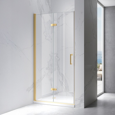 DRZWI PRYSZNICOWE UCHYLNE DO WNĘKI ZES-KZ21B-GL-BR-80 ZŁOTE SZCZOTKOWANE 80 CM 6 MM