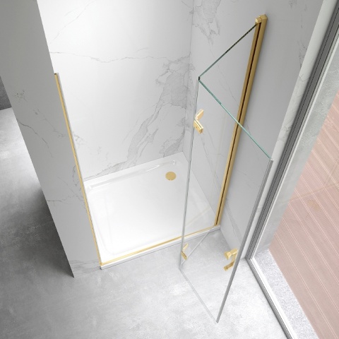 DRZWI PRYSZNICOWE UCHYLNE DO WNĘKI ZES-KZ21D-GL-BR-100 ZŁOTE SZCZOTKOWANE 100 CM 6 MM