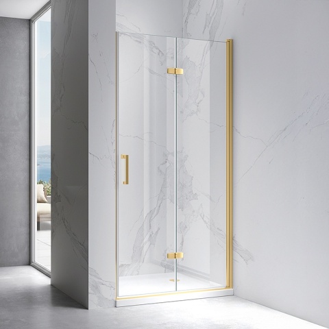 DRZWI PRYSZNICOWE UCHYLNE DO WNĘKI ZES-KZ21D-GL-BR-100 ZŁOTE SZCZOTKOWANE 100 CM 6 MM