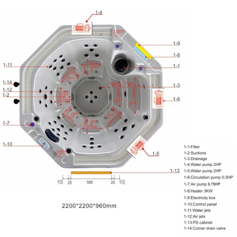 JACUZZI OGRODOWE WANNA SPA107 BIAŁA PERŁA OBUDOWA NATURAL 220x220 CM