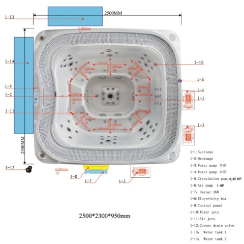 JACUZZI OGRODOWE WANNA SPA406 BIAŁA PERŁA OBUDOWA ANTRACYT 250x230 CM