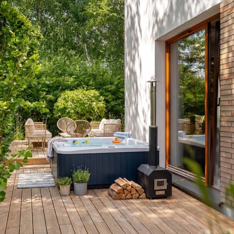 JACUZZI OGRODOWE WANNA HYBRYDOWA BALIA OGRODOWA SPA521W BIAŁA PERŁA OBUDOWA ANTRACYT 230X230 CM