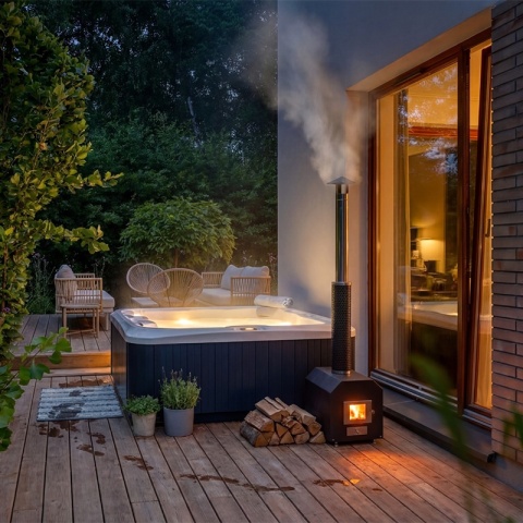 JACUZZI OGRODOWE WANNA HYBRYDOWA BALIA OGRODOWA SPA521W BIAŁA PERŁA OBUDOWA KAWA 230X230 CM