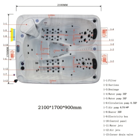 JACUZZI OGRODOWE WANNA SPA705 CAPPUCCINO OBUDOWA KAWA 210x170 CM