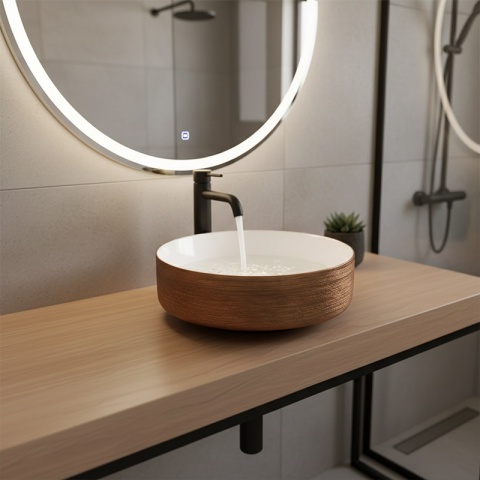 UMYWALKA NABLATOWA CERAMICZNA OKRĄGŁA LAVA-P-GL-360 SZCZOTKOWANE ZŁOTO 36x12 CM