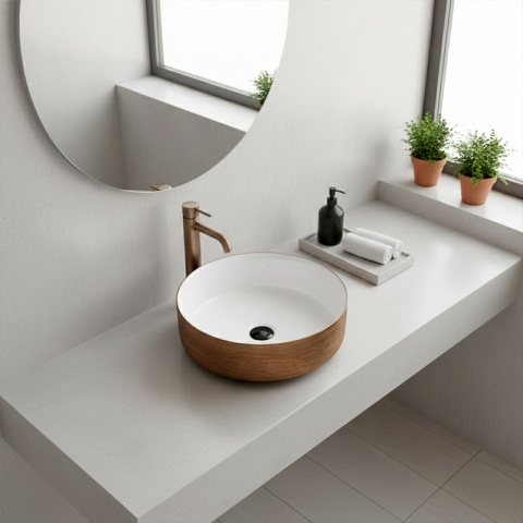 UMYWALKA NABLATOWA CERAMICZNA OKRĄGŁA LAVA-P-GL-360 SZCZOTKOWANE ZŁOTO 36x12 CM