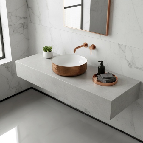 UMYWALKA NABLATOWA CERAMICZNA OKRĄGŁA LAVA-P-GL-360 SZCZOTKOWANE ZŁOTO 36x12 CM