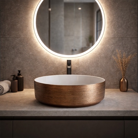 UMYWALKA NABLATOWA CERAMICZNA OKRĄGŁA LAVA-P-GL-360 SZCZOTKOWANE ZŁOTO 36x12 CM