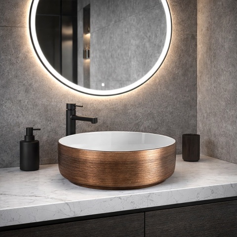 UMYWALKA NABLATOWA CERAMICZNA OKRĄGŁA LAVA-P-GL-360 SZCZOTKOWANE ZŁOTO 36x12 CM