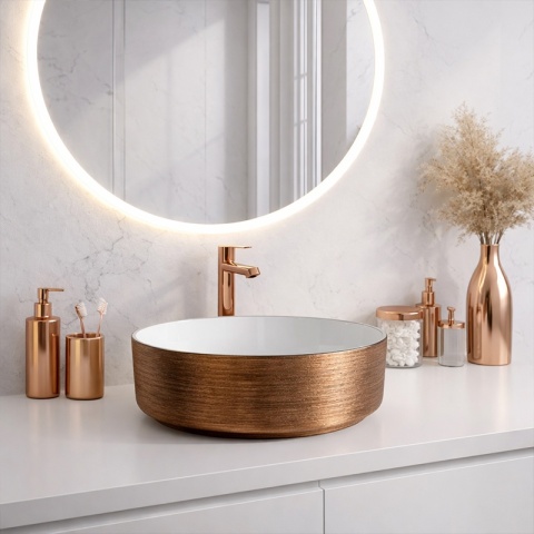 UMYWALKA NABLATOWA CERAMICZNA OKRĄGŁA LAVA-P-GL-360 SZCZOTKOWANE ZŁOTO 36x12 CM