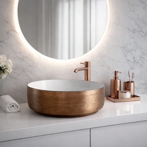 UMYWALKA NABLATOWA CERAMICZNA OKRĄGŁA LAVA-P-GL-360 SZCZOTKOWANE ZŁOTO 36x12 CM