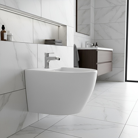 BIDET ŁAZIENKOWY PODWIESZANY WISZĄCY CERAMICZNY OWALNY BIAŁY BID-MIZU-WH 49 CM