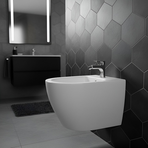 BIDET ŁAZIENKOWY PODWIESZANY WISZĄCY CERAMICZNY OWALNY BIAŁY BID-MIZU-WH 49 CM