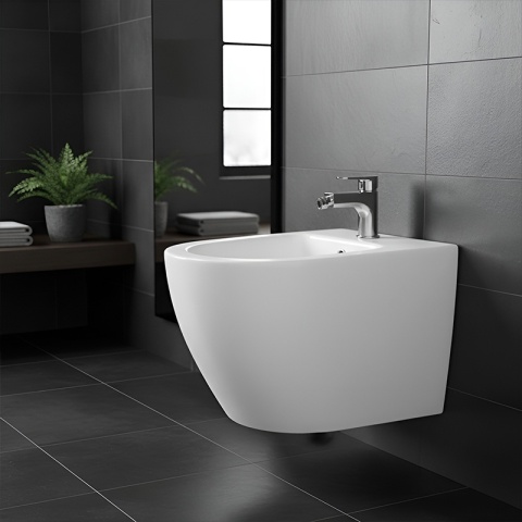 BIDET ŁAZIENKOWY PODWIESZANY WISZĄCY CERAMICZNY OWALNY BIAŁY BID-MIZU-WH 49 CM