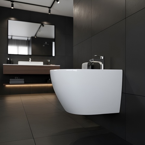 BIDET ŁAZIENKOWY PODWIESZANY WISZĄCY CERAMICZNY OWALNY BIAŁY BID-MIZU-WH 49 CM