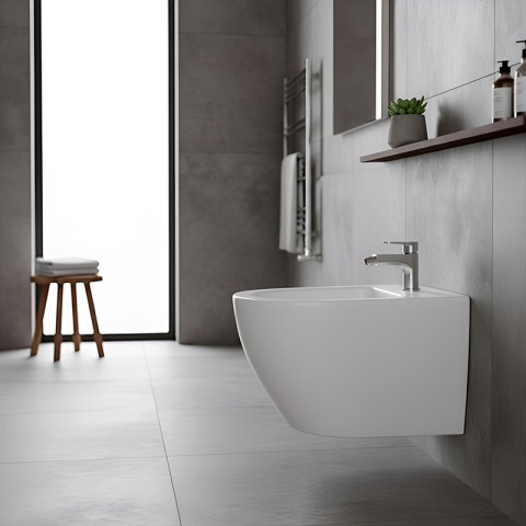 BIDET ŁAZIENKOWY PODWIESZANY WISZĄCY CERAMICZNY OWALNY BIAŁY BID-MIZU-WH 49 CM