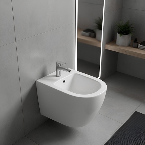 BIDET ŁAZIENKOWY PODWIESZANY WISZĄCY CERAMICZNY OWALNY BIAŁY BID-MIZU-WH 49 CM