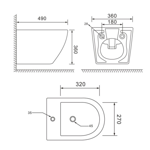 BIDET ŁAZIENKOWY PODWIESZANY WISZĄCY CERAMICZNY OWALNY BIAŁY BID-MIZU-WH 49 CM