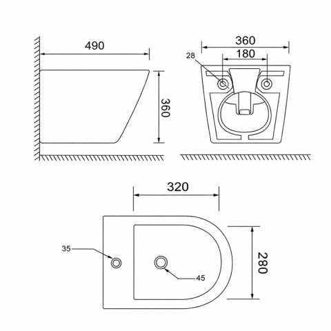 BIDET ŁAZIENKOWY PODWIESZANY WISZĄCY CERAMICZNY OWALNY BIAŁY BID-PRIMA-WH 49 CM