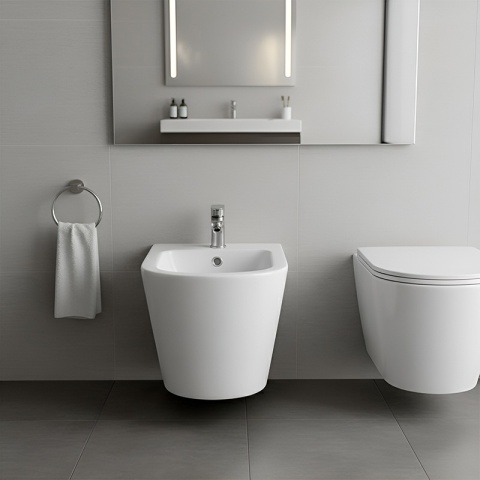 BIDET ŁAZIENKOWY PODWIESZANY WISZĄCY CERAMICZNY OWALNY BIAŁY BID-PRIMA-WH 49 CM