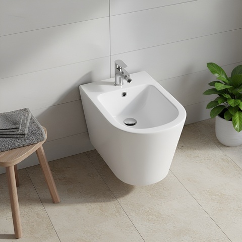 BIDET ŁAZIENKOWY PODWIESZANY WISZĄCY CERAMICZNY OWALNY BIAŁY BID-PRIMA-WH 49 CM