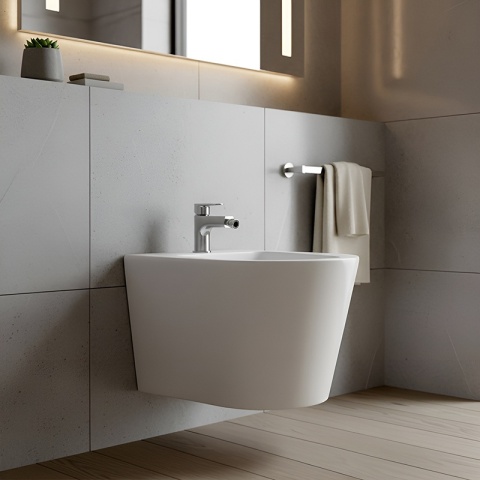 BIDET ŁAZIENKOWY PODWIESZANY WISZĄCY CERAMICZNY OWALNY BIAŁY BID-PRIMA-WH 49 CM