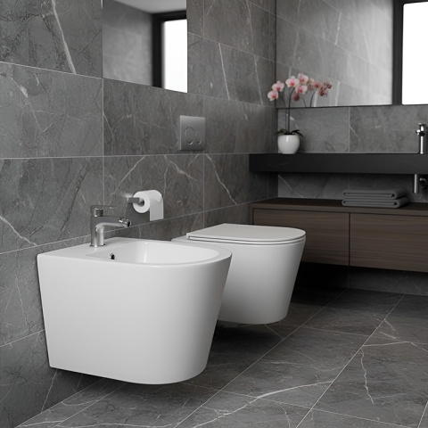 BIDET ŁAZIENKOWY PODWIESZANY WISZĄCY CERAMICZNY OWALNY BIAŁY BID-PRIMA-WH 49 CM