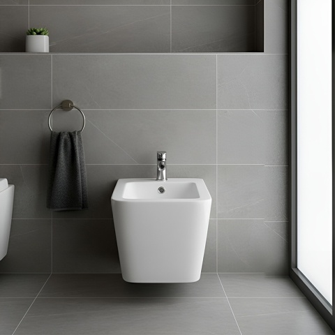 BIDET ŁAZIENKOWY PODWIESZANY WISZĄCY CERAMICZNY PROSTOKĄTNY BIAŁY BID-RAIN-WH 52 CM