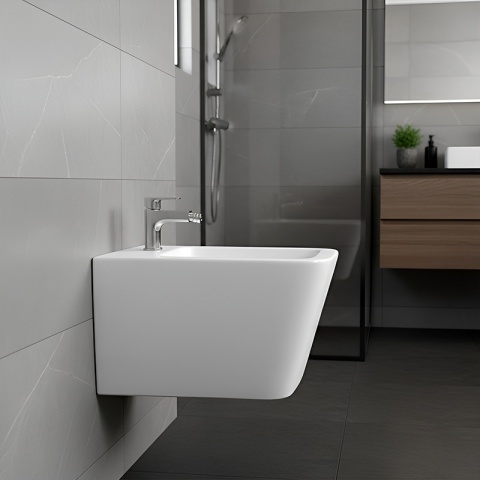 BIDET ŁAZIENKOWY PODWIESZANY WISZĄCY CERAMICZNY PROSTOKĄTNY BIAŁY BID-RAIN-WH 52 CM