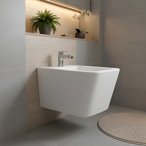 BIDET ŁAZIENKOWY PODWIESZANY WISZĄCY CERAMICZNY PROSTOKĄTNY BIAŁY BID-RAIN-WH 52 CM