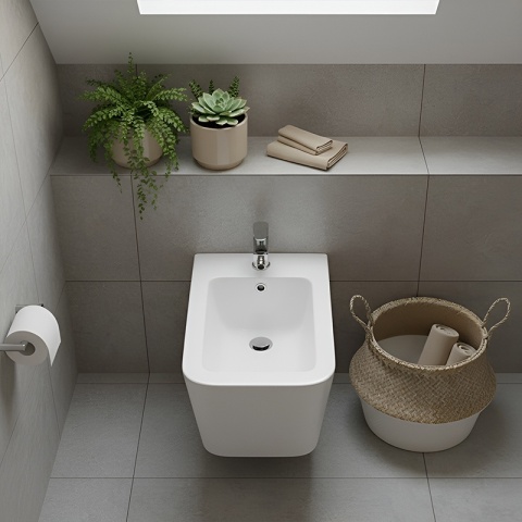 BIDET ŁAZIENKOWY PODWIESZANY WISZĄCY CERAMICZNY PROSTOKĄTNY BIAŁY BID-RAIN-WH 52 CM