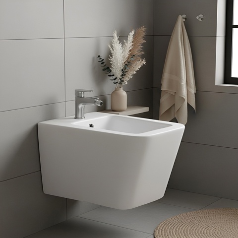 BIDET ŁAZIENKOWY PODWIESZANY WISZĄCY CERAMICZNY PROSTOKĄTNY BIAŁY BID-RAIN-WH 52 CM