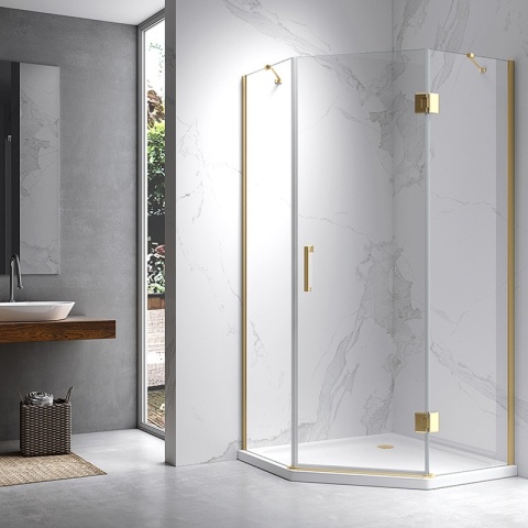 KABINA PRYSZNICOWA PIĘCIOKĄTNA KZ10A ZŁOTA 80x80 CM