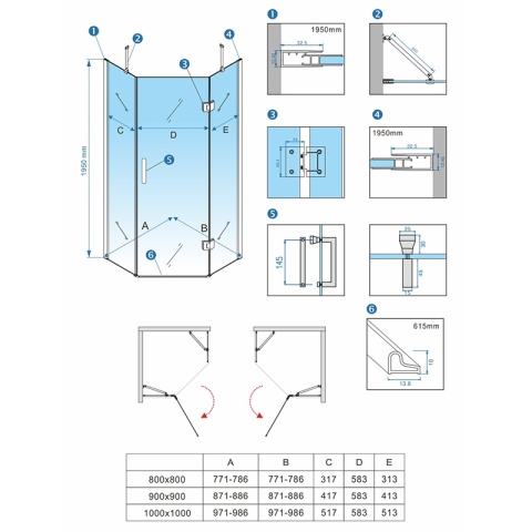 KABINA PRYSZNICOWA PIĘCIOKĄTNA KZ10C ZŁOTY SZCZOTKOWANY 100x100 CM