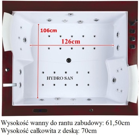 WANNA Z HYDROMASAŻEM DIABLO 666 DO ZABUDOWY BIAŁA 180x150 CM + OBUDOWA