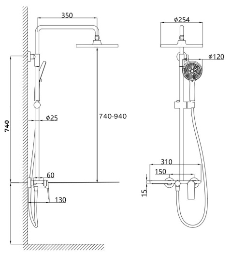 BATERIA PRYSZNICOWA ŁAZIENKOWA Z DESZCZOWNICĄ AMANDA SZCZOTKOWANA STAL