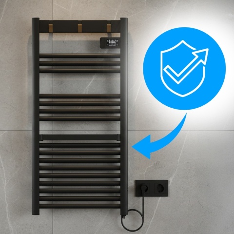 GRZEJNIK ŁAZIENKOWY ELEKTRYCZNY ALUMINIOWY DRABINKA ECO 500W Z WIESZAKAMI