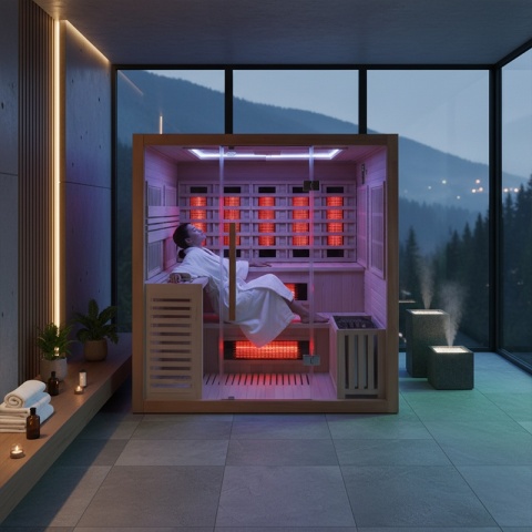 SAUNA KOMBO INFRARED/FIŃSKA HELSI1-NEW Z PIECEM 6kW 4-5 OSOBOWA 180x160 CM 2w1