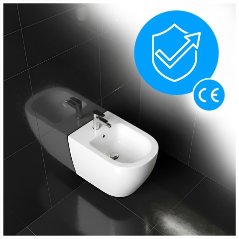 BIDET ŁAZIENKOWY PODWIESZANY WISZĄCY CERAMICZNY OWALNY BIAŁY BID-MIZU-WH 49 CM